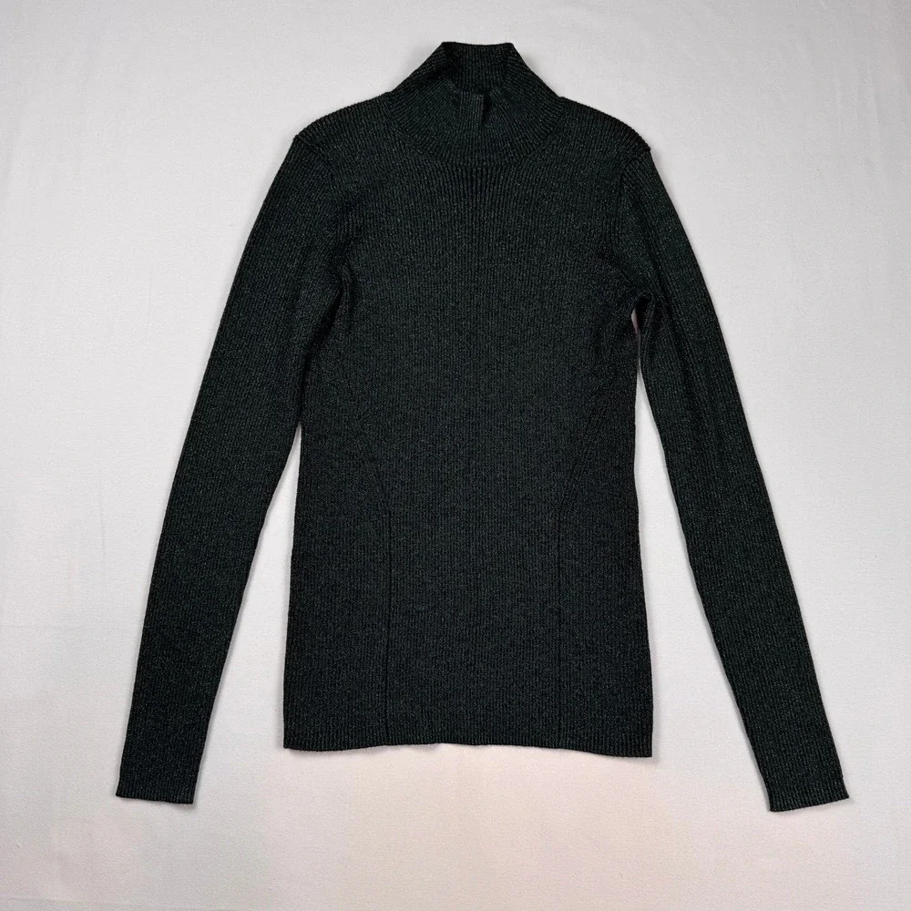 Diane von Furstenberg Tess Metallic Sweater Women S Green Mock Neck